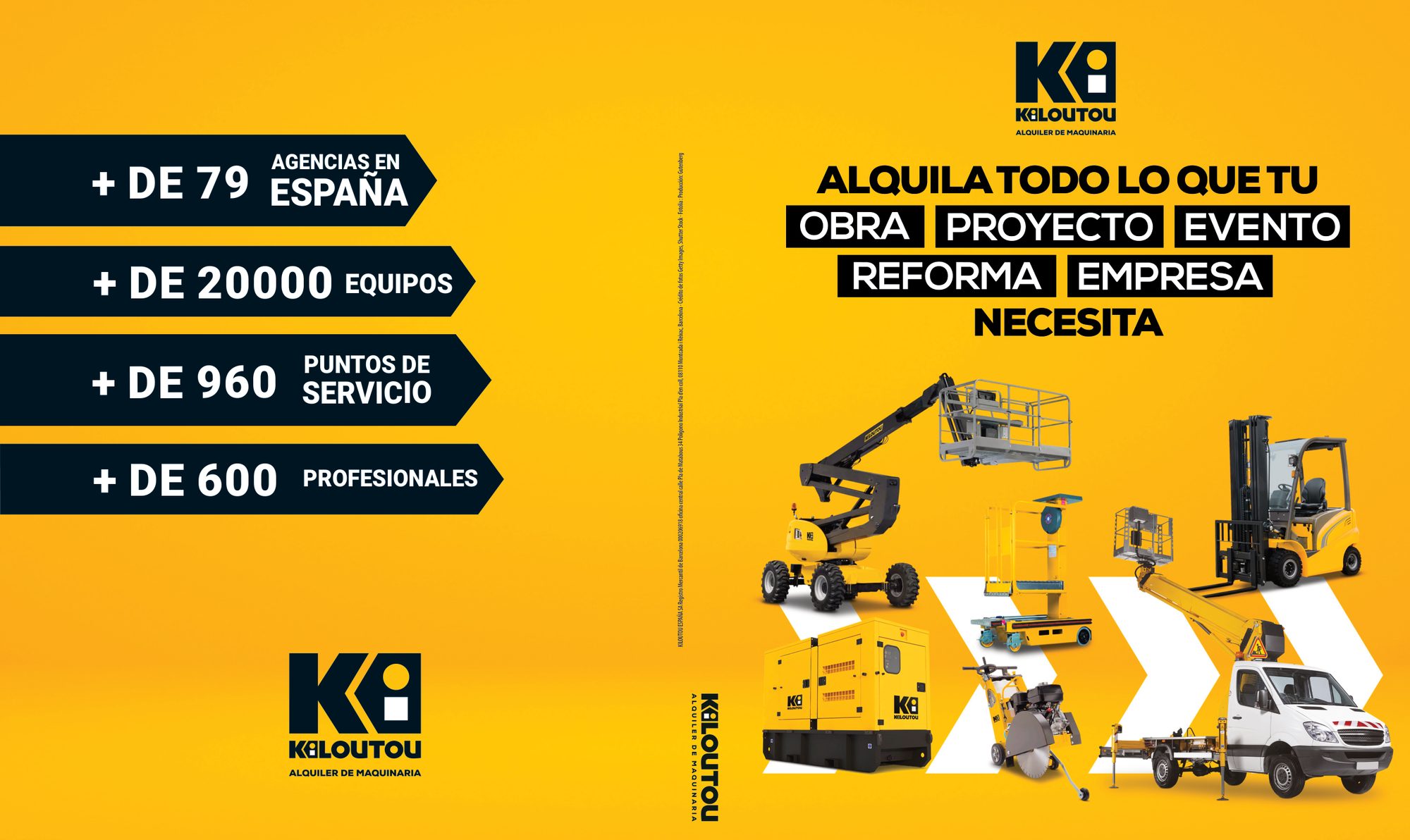 Cubierta y contracubierta del catálogo, en amarillo con maquinaria y cifras de la red