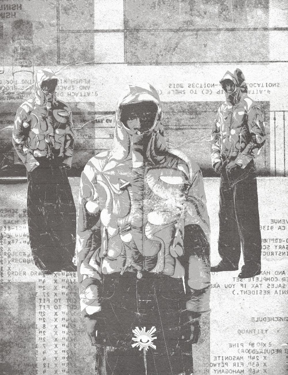House of Errors: collage en blanco y negro con figuras y textos