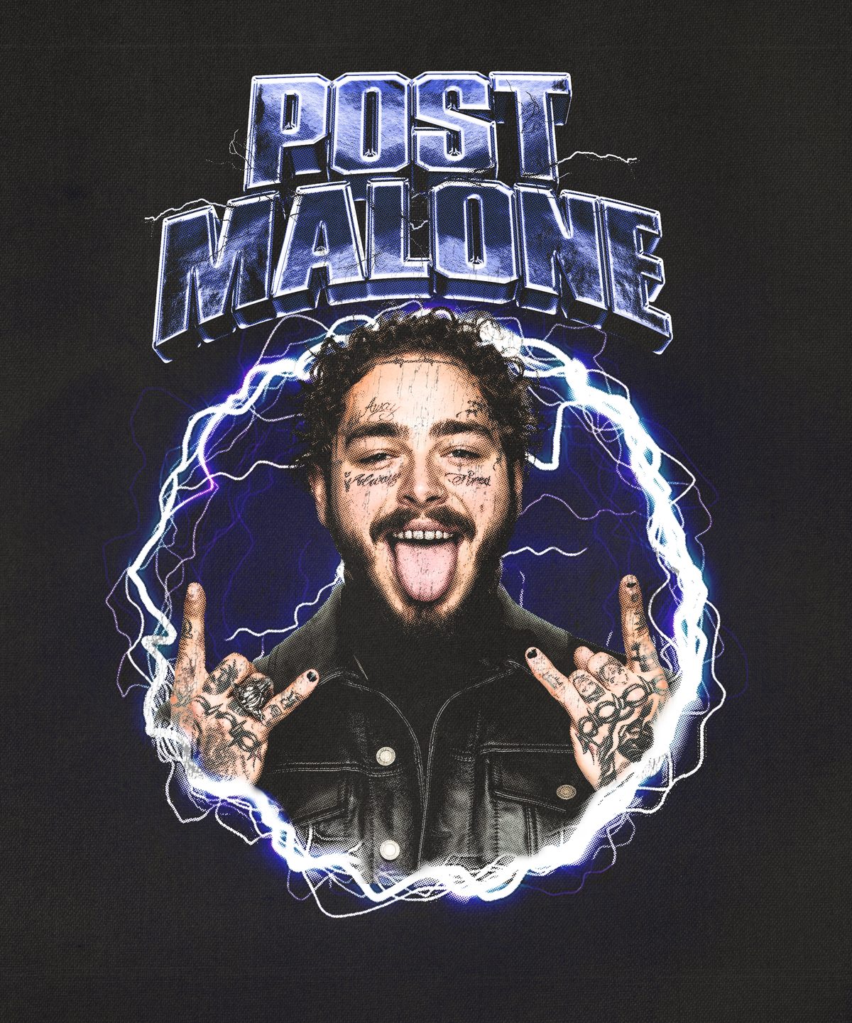 Artwork de Post Malone con marco eléctrico